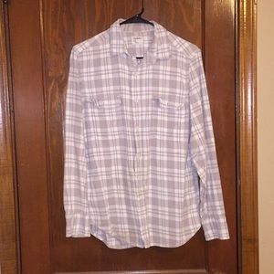 Men’s beige and white button down